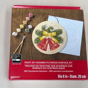 Christmas Paint-by-Number Plywood Ornament Kit in Red & Gold bells holiday art